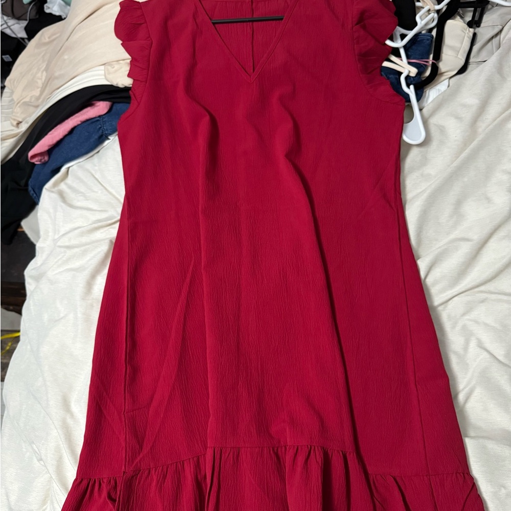 Elegant Red Ruffle Sleeve Dress